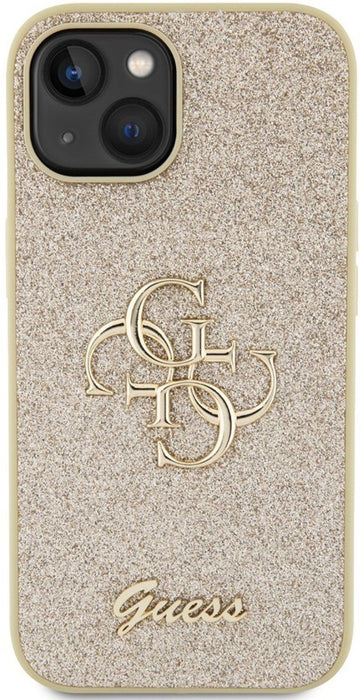 Guess Glitter Script Big 4G iPhone 15 Case - Gold