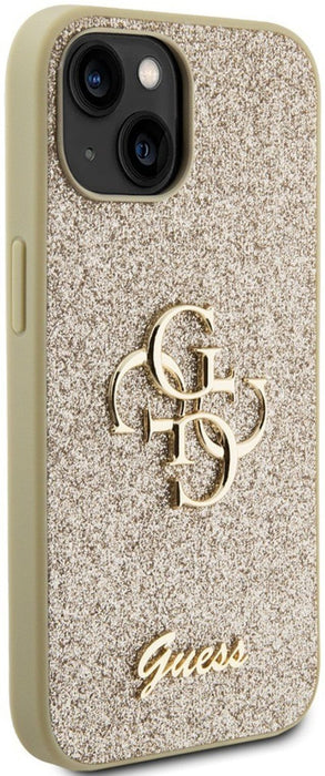 Guess Glitter Script Big 4G iPhone 15 Case - Gold