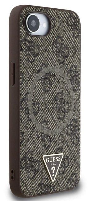 Guess 4G Ring Triangle Logo MagSafe iPhone 16e Case - Brown