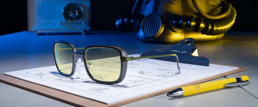 GUNNAR Fallout Vault 33 Gunmetal/Olive - Amber Gaming Glasses