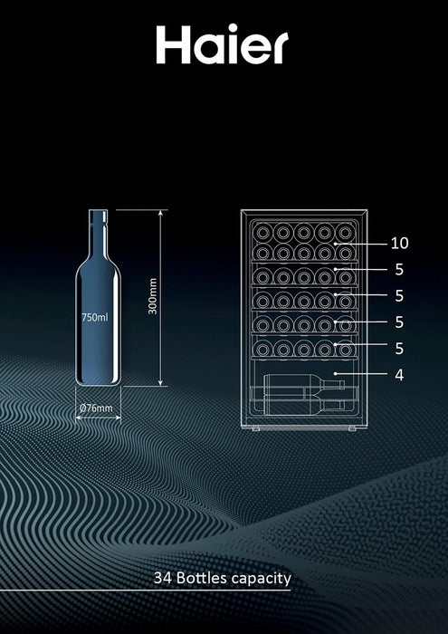 Haier Wine Bank 50 Serie 3 HWS34GGH1 Compressor wine cooler Freestanding Black 34 bottle(s)