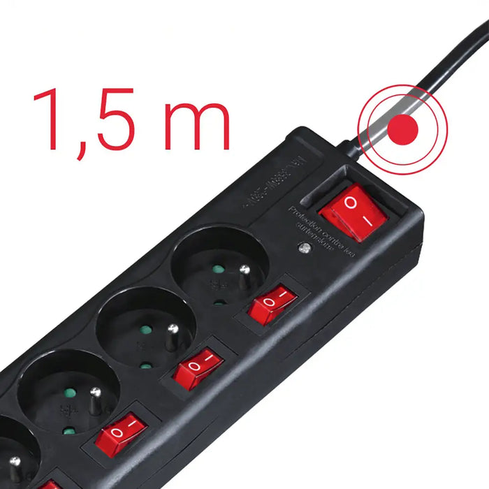 Hama 6-socket surge protector strip 1.4m with switches - black - Cables and tapes<<<HurtelXML
