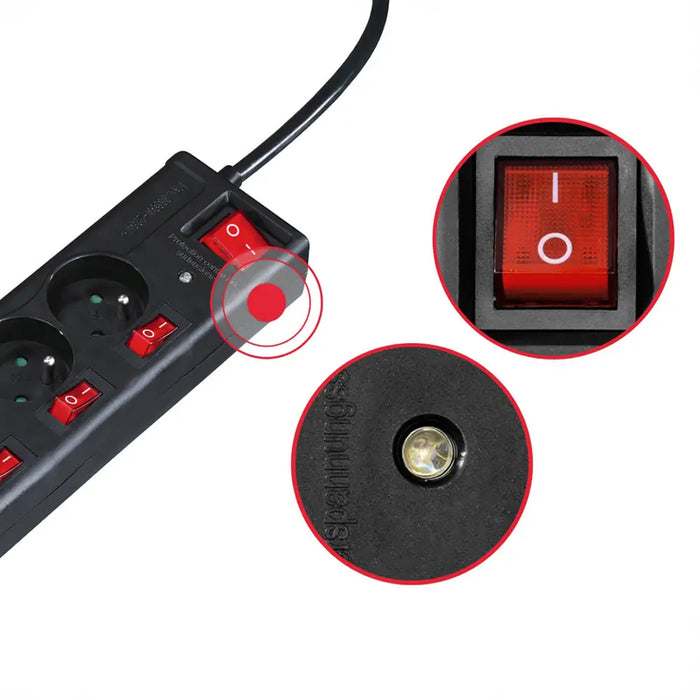 Hama 6-socket surge protector strip 1.4m with switches - black - Cables and tapes<<<HurtelXML
