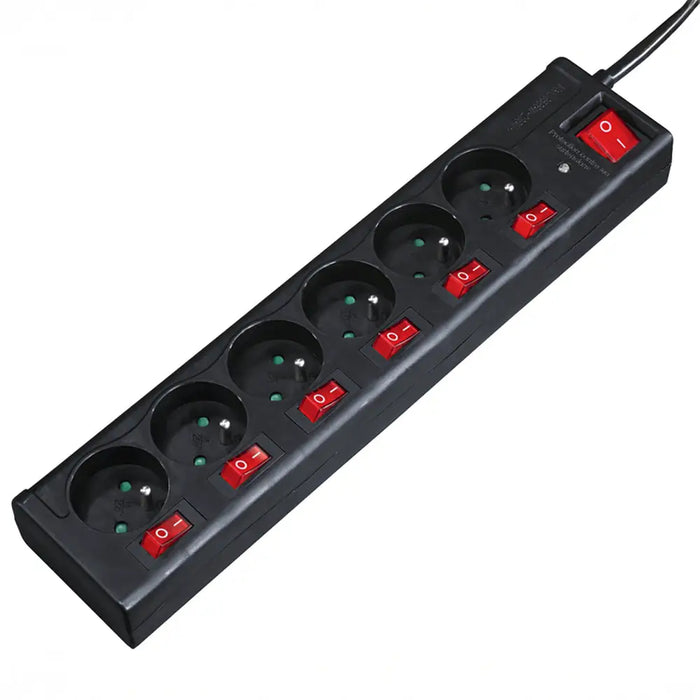Hama 6-socket surge protector strip 1.4m with switches - black - Cables and tapes<<<HurtelXML