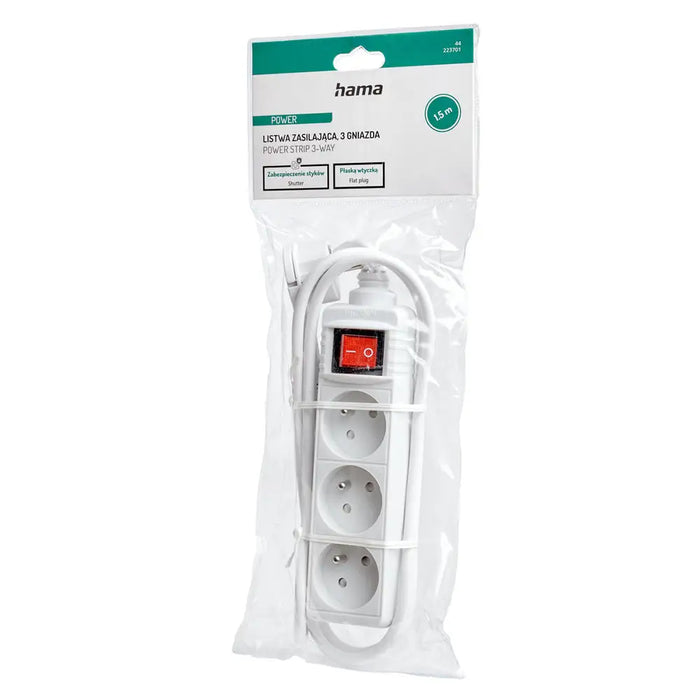 Hama Standard 3-socket power strip 1.5m - white - Cables and tapes<<<HurtelXML