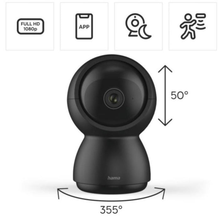 HAMA WiFi Camera 1080p Indoor Rotatable Motion Sensor Black