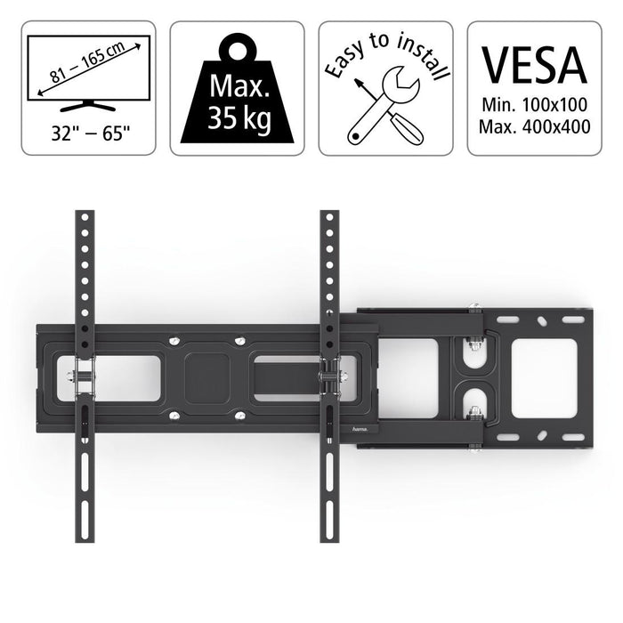 Hama Fullmotion TV wall mount, 32-65", adjustable, Black