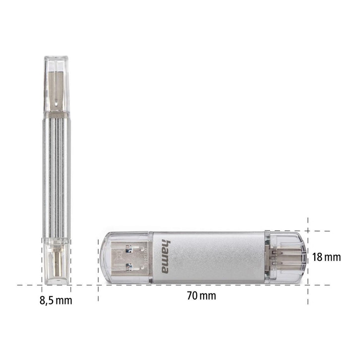 USB memory stick HAMA Type USB-C/USB-A 3.0 Laeta, 32GB, 40 MB/s, silver