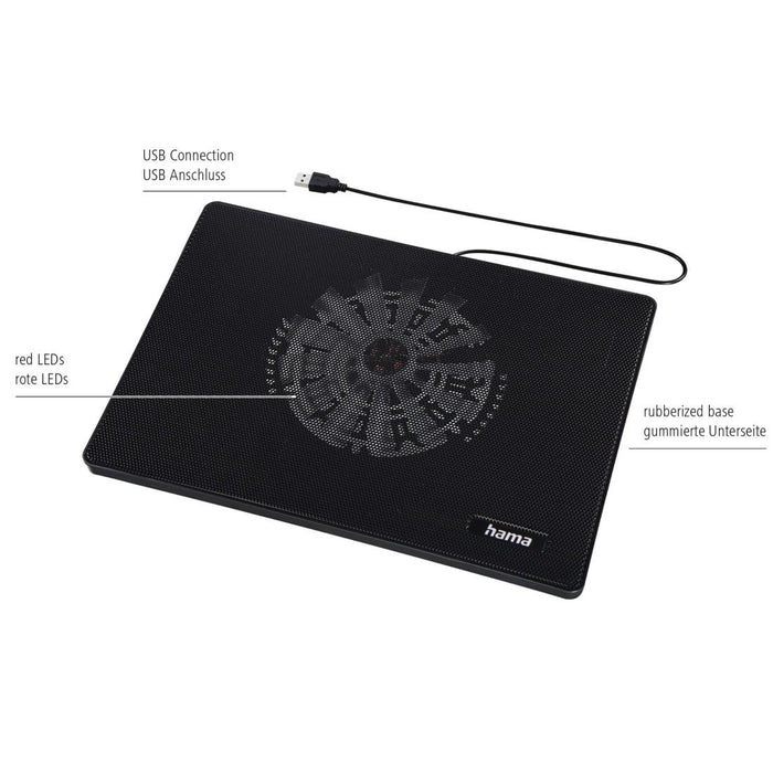 HAMA Laptop Cooling Stand "Slim", Ultra-flat, Quiet, Lightweight, Up to 40cm (15.6"), Black