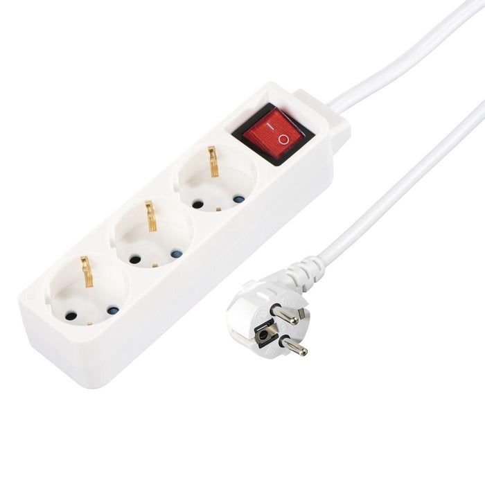HAMA 3-socket power strip, 1.4m, white with on/off button.