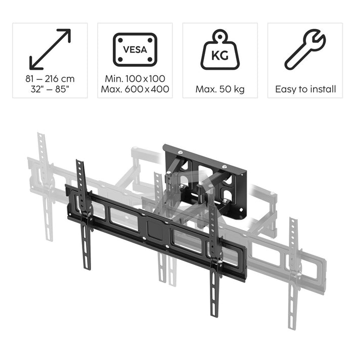 HAMA TV wall mount, 216 cm (85”), up to 50 kg, swivel, tilt, pull-out
