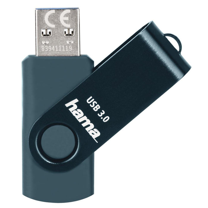 USB memory stick HAMA Rotate, 128GB, USB 3.0 90 MB/s, Petrol blue