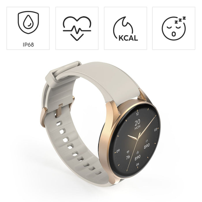 Hama 8900 GPS AMOLED Smartwatch 1.32" with Beige Silicone Strap - Gold
