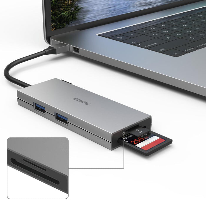 6-port hub USB-C, 2 x USB-A, USB-C, HDMI, SD, microSD