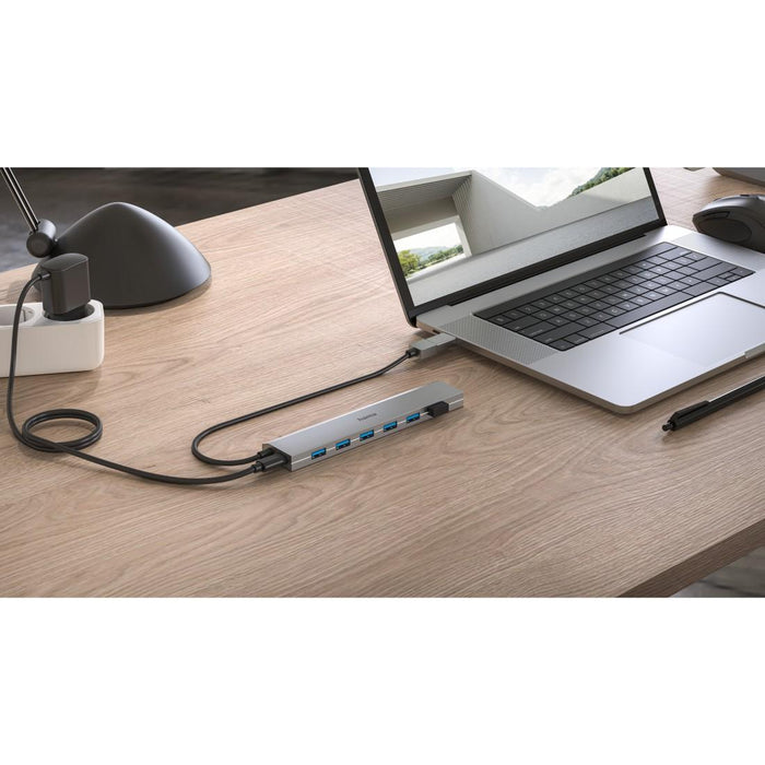HAMA 7-port hub, USB 3.2 Gen 1, 5 Gbit/s, USB-C adapter with power supply