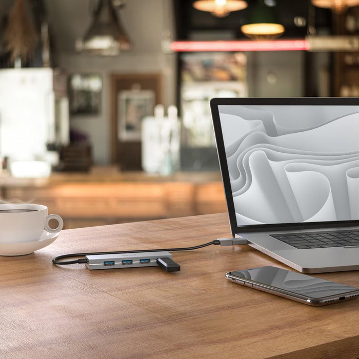 HAMA 4-port hub, USB 3.2 Gen 1, 5 Gbit/s, USB-C adapter, auto. power supply