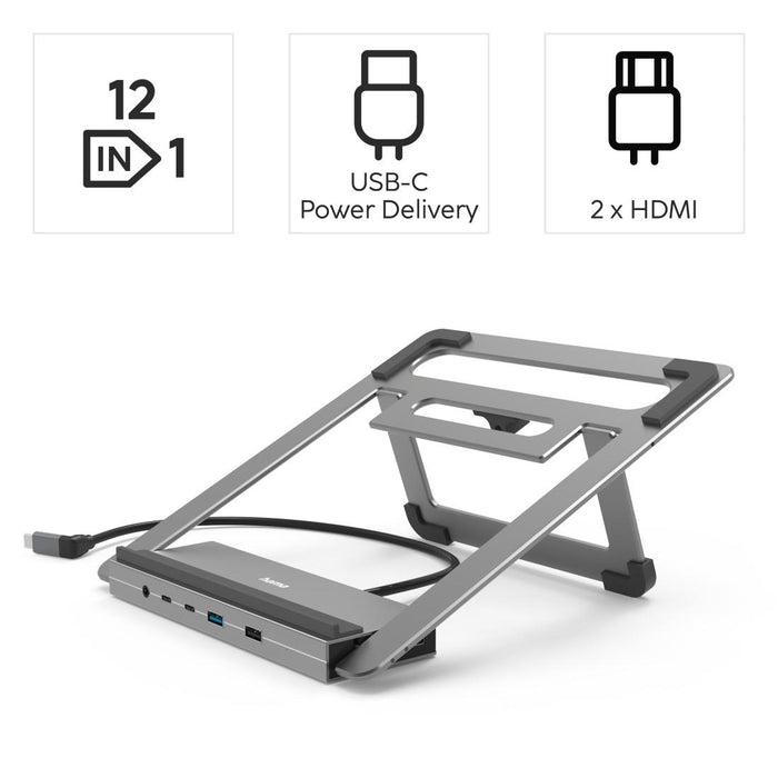 Hama "Connect2Office Stand" USB-C docking station, Laptop stand, 12 ports