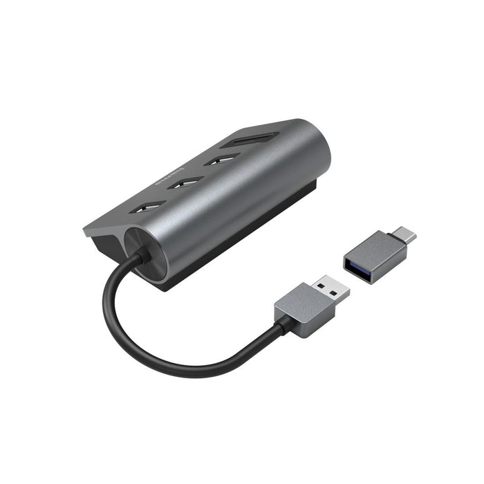 HAMA USB hub/card reader, 5 ports, 3x USB-A, SD, microSD, incl. USB-C adapter