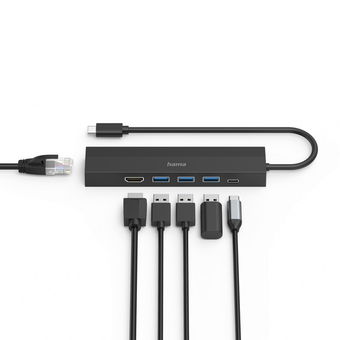 USB-C hub HAMA, multiport, 6 ports, 3 x USB-A, USB-C, HDMI, LAN/Ethernet