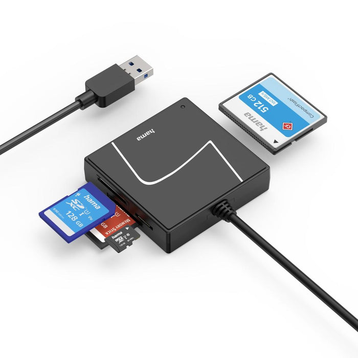 HAMA USB card reader, USB-A, with USB-C adapter, USB 3.2 Gen1, SD/micro-SD/CF/MS