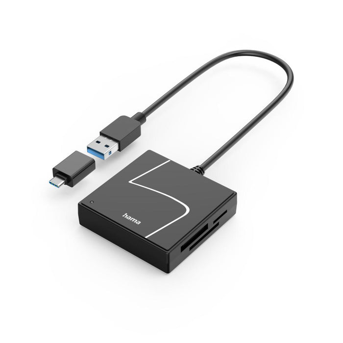 HAMA USB card reader, USB-A, with USB-C adapter, USB 3.2 Gen1, SD/micro-SD/CF/MS