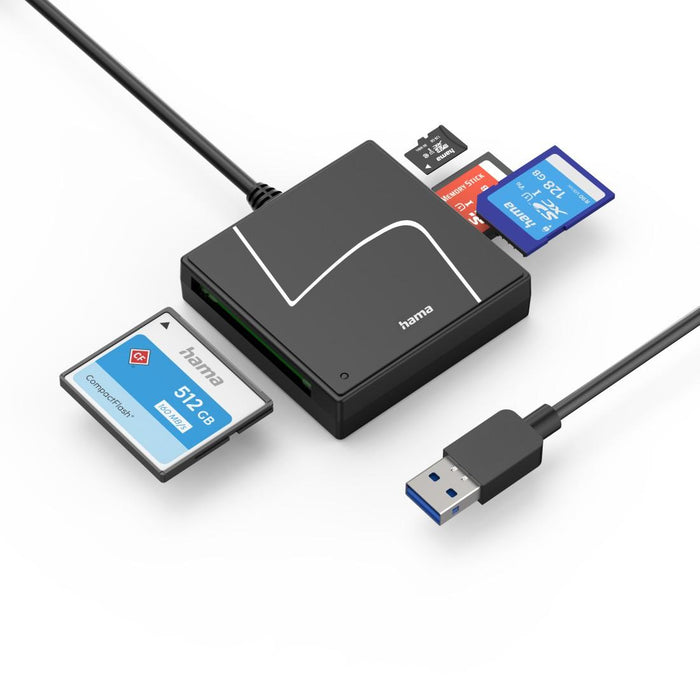 HAMA USB card reader, USB-A, with USB-C adapter, USB 3.2 Gen1, SD/micro-SD/CF/MS