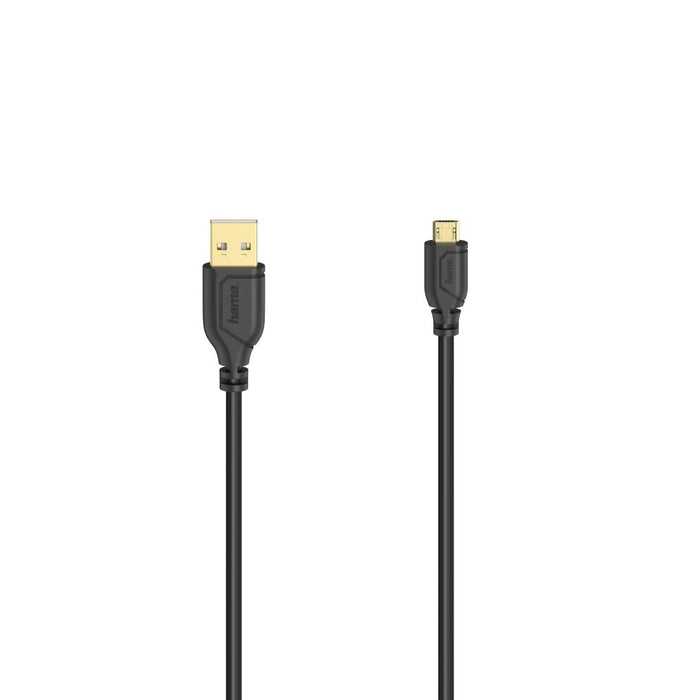 Cable HAMA Flexi-Slim, USB 2.0 male - micro USB male, 0.75 m., Gold-plated connectors, Black