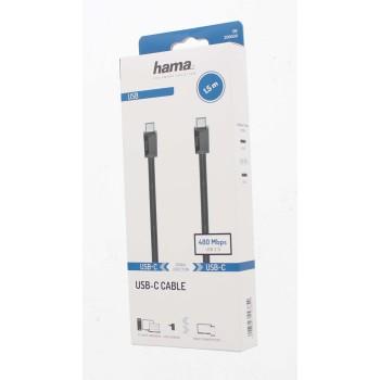 Cable HAMA USB-C male - USB-C male, 1.5 m, black, 3A, 60W, 480Mb/s