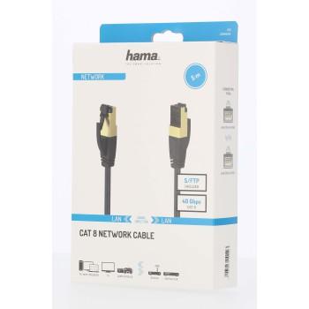 Network patch cable HAMA S/FTP, CAT 8, RJ-45 - RJ-45, 40Gbit/s, 5.0 m, Halogen-free, Black