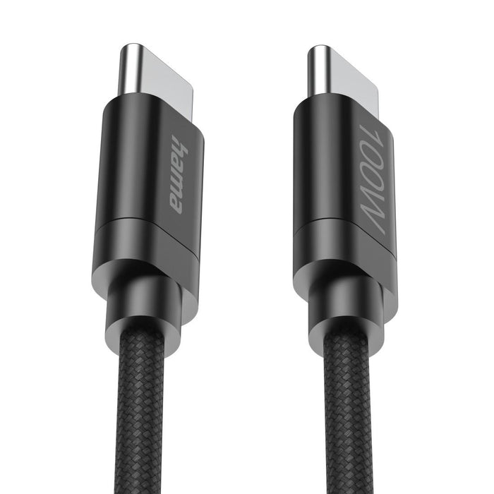Hama Charging cable, "Fabric", USB-C - USB-C, 100 W, 3 m, Nylon, black