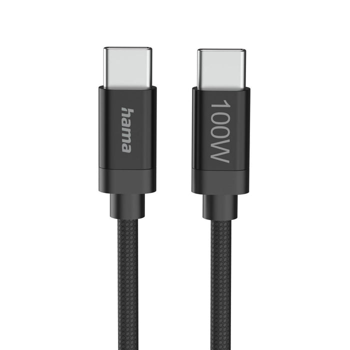 Hama Charging cable, "Fabric", USB-C - USB-C, 100 W, 3 m, Nylon, black