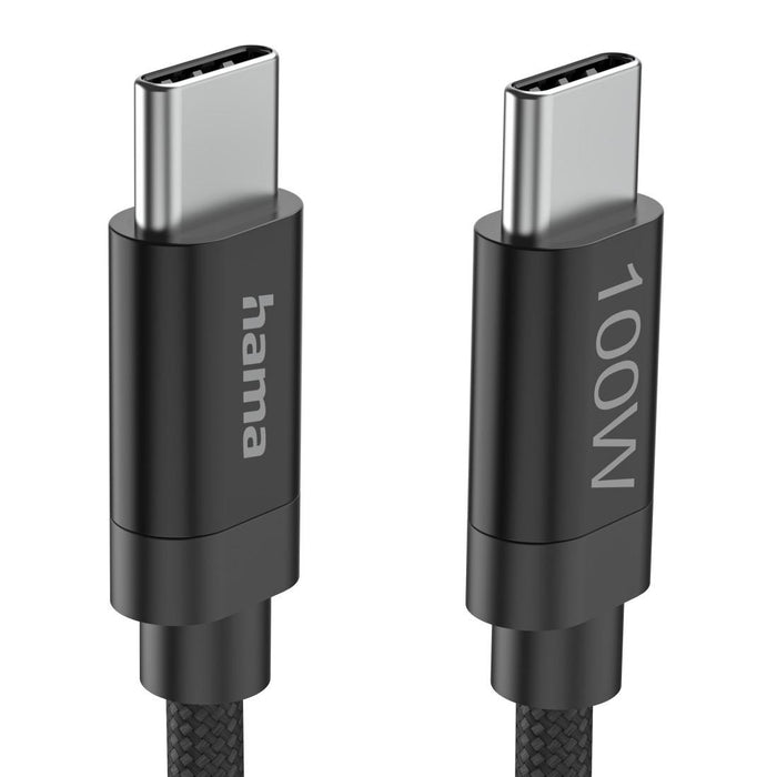 Hama Charging cable, "Fabric", USB-C - USB-C, 100 W, 3 m, Nylon, black