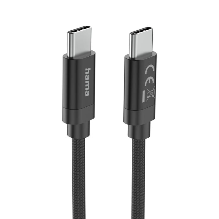 Hama Charging cable, "Fabric", USB-C - USB-C, 100 W, 3 m, Nylon, black
