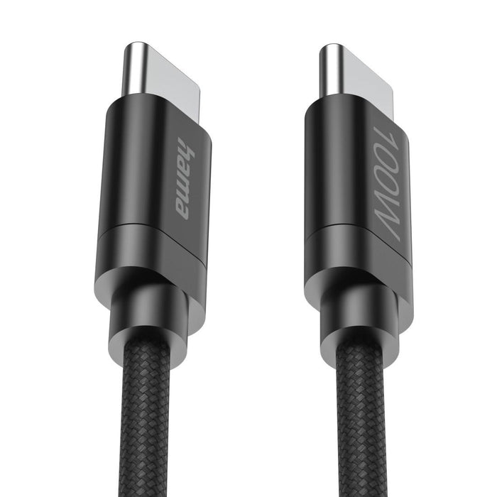 Hama Charging cable, "Fabric", USB-C - USB-C, 100 W, 3 m, Nylon, black