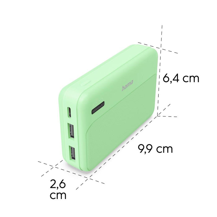HAMA External battery "Pocket 10", 10000 mAh, Outputs: 2x USB-A, green