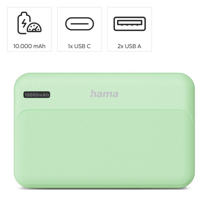 HAMA External battery "Pocket 10", 10000 mAh, Outputs: 2x USB-A, green