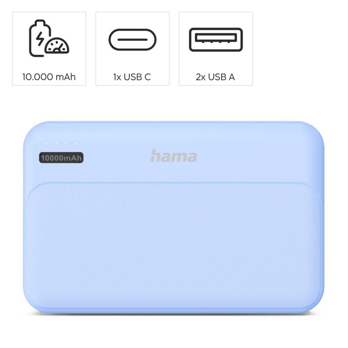 HAMA External battery "Pocket 10", 10000 mAh, Outputs: 2x USB-A, blue