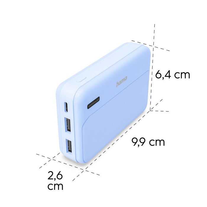 HAMA External battery "Pocket 10", 10000 mAh, Outputs: 2x USB-A, blue