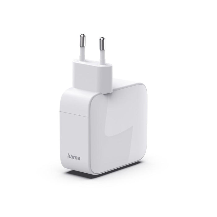 HAMA Fast charger, 30 W, GaN, 2x USB-C, with extension cable 0.7m, white