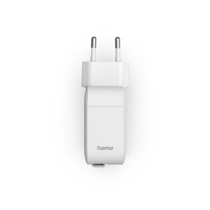 HAMA Fast charger, 30 W, GaN, 2x USB-C, with extension cable 0.7m, white