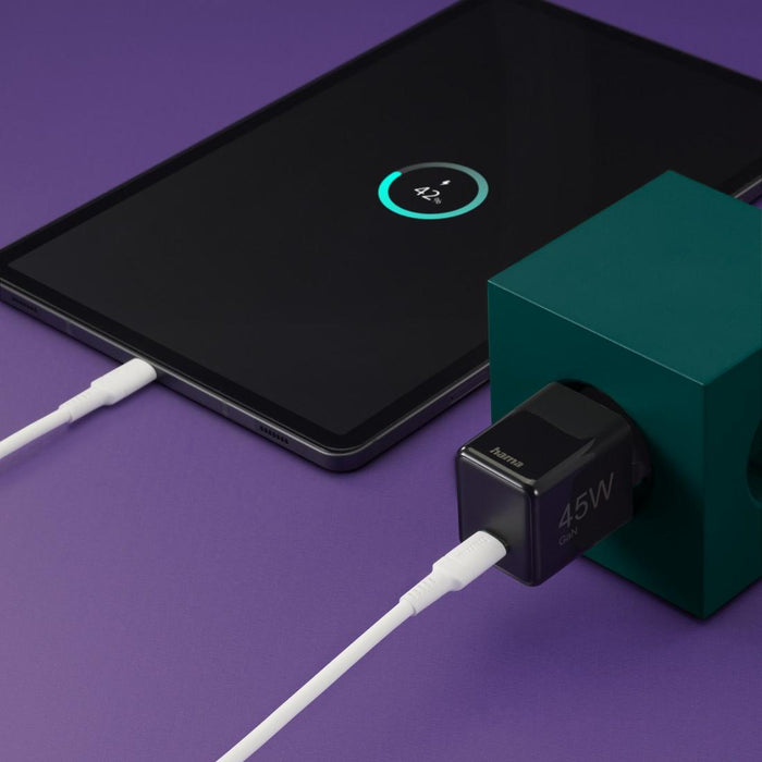 HAMA Fast mini charger GaN, USB-C, PD, 45 W, black