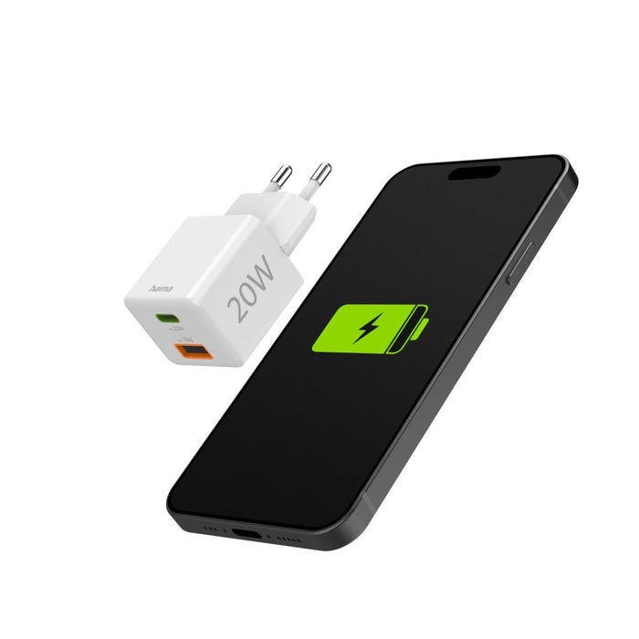 HAMA Fast mini charger 1x USB-C, 1x USB-A, PD, 20 W, white
