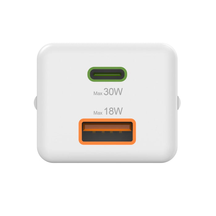 HAMA Fast mini Gan charger, 30 W, 1x USB-C, 1x USB-A, PD, white