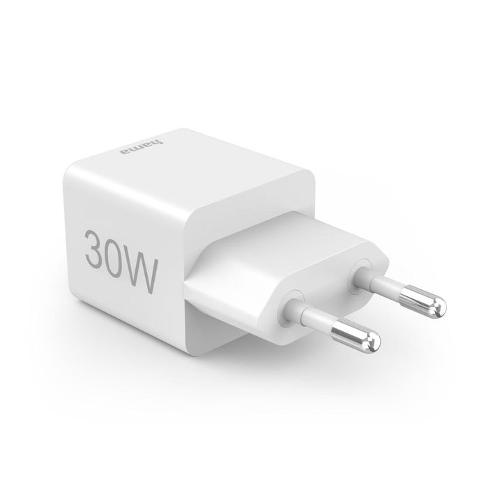 HAMA Fast mini Gan charger, 30 W, 1x USB-C, 1x USB-A, PD, white