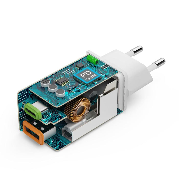 HAMA Fast mini charger, 45 W, 1x USB-C - 1x USB-A, PD, white