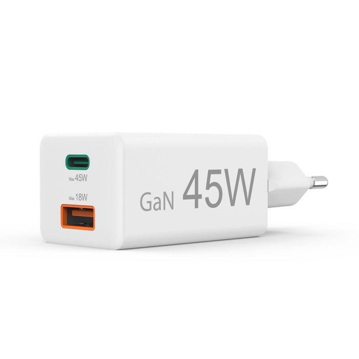 HAMA Fast mini charger, 45 W, 1x USB-C - 1x USB-A, PD, white
