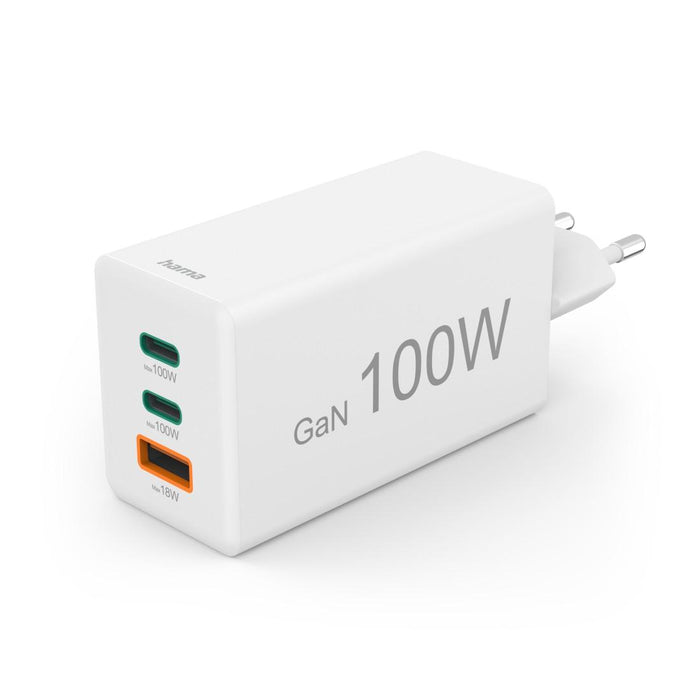 HAMA Fast charger 220V, 100 W GaN, 2x USB-C PD, 1x USB-A QC