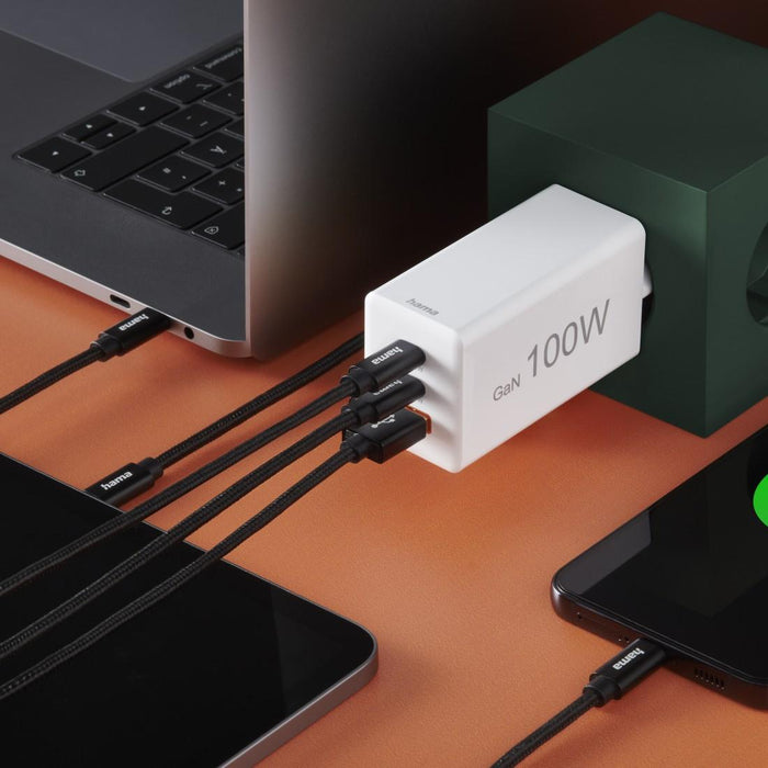 HAMA Fast charger 220V, 100 W GaN, 2x USB-C PD, 1x USB-A QC