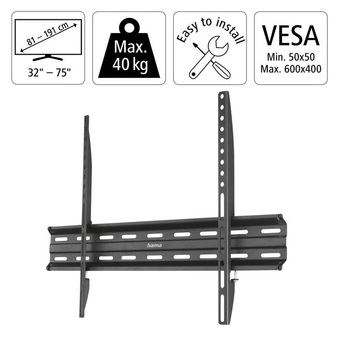 Wall mount for TV, FIX, black, 600x400, 190 cm (75"), 220813