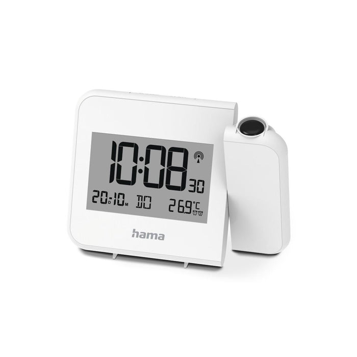 HAMA Alarm clock with projector "Hvar", digital radio-controlled alarm clock, wall or ceiling projection, white